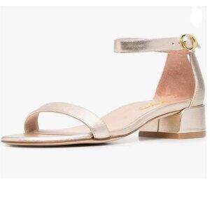 XYD Gold Open Toe Ankle Strap Buckled Low Chunky Heel Sandal for Wedding